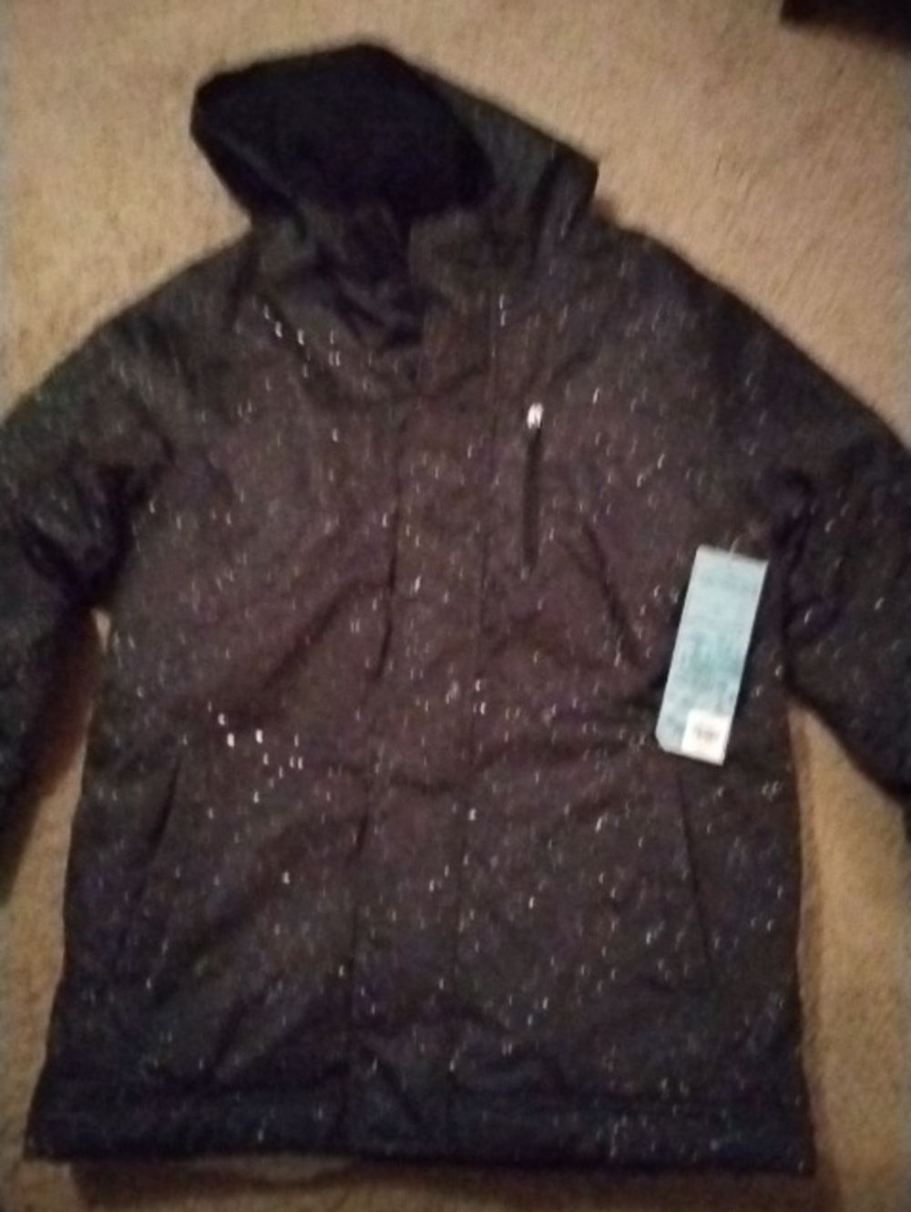 Old Navy Kids Sparkle Black Hooded Winter Jacket Large 10-12